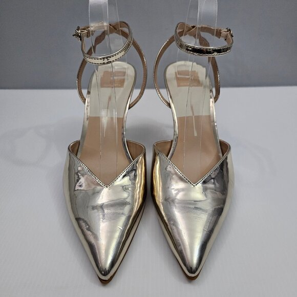 Dolce Vita Keisha Pump Womens 9 Metallic Gold Ankle Strap Pointed Toe Heels - Picture 4 of 15